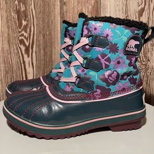 SOREL Yoot Pac Flower Print Purple Blue Waterproof Winter Snow Lace Up Boots 4